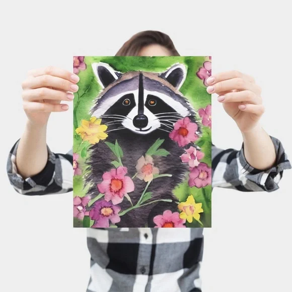 Watercolor Raccoon Portrait Illustration Wall Art Print Poster Card Unframed - Picture 3 of 6